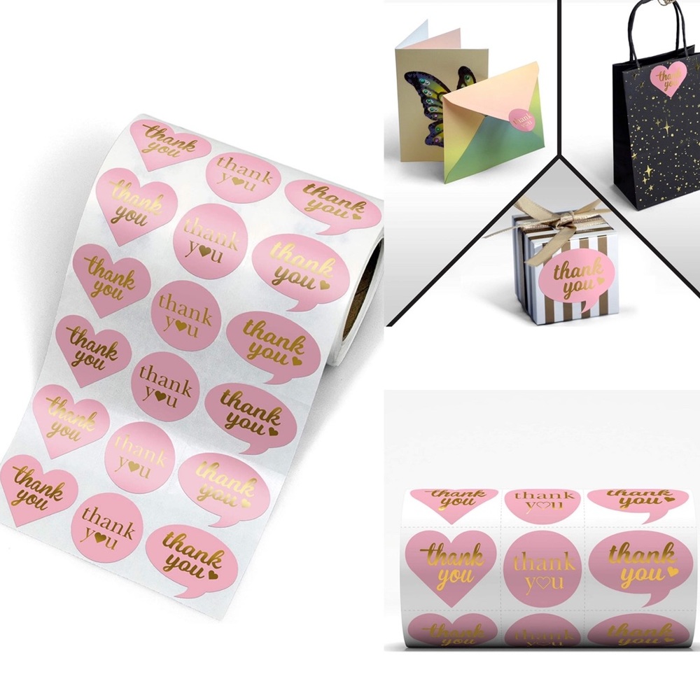 1000 1.5" Heart Circle Bubble Shape Thank You Adhesive Label Sticker 1-1/2 Inch